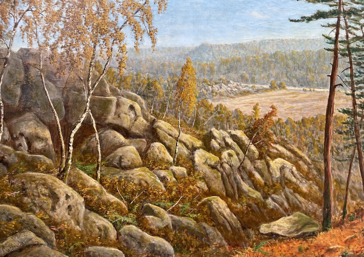 Adrien Schultz Tableau Forêt De Fontainebleau Le Long Rocher 81 X 65 Cm-photo-3