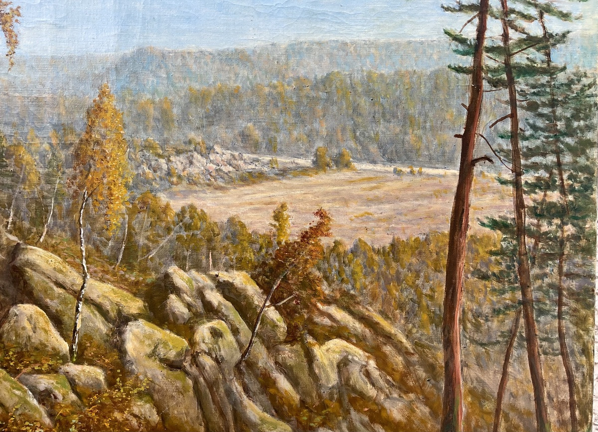 Adrien Schultz Tableau Forêt De Fontainebleau Le Long Rocher 81 X 65 Cm-photo-4