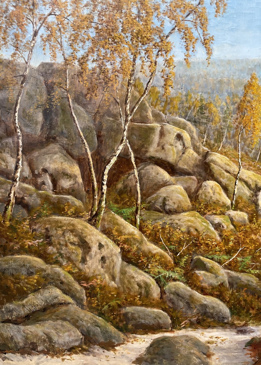Adrien Schultz Tableau Forêt De Fontainebleau Le Long Rocher 81 X 65 Cm-photo-1
