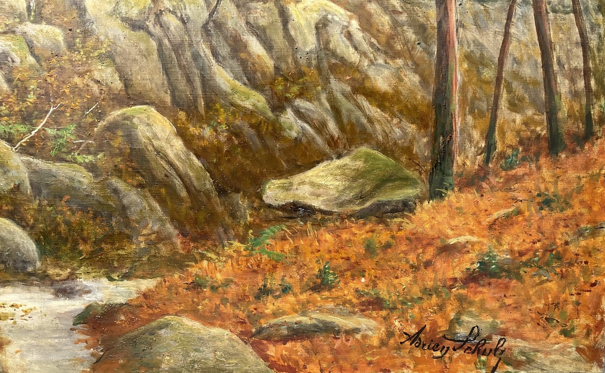 Adrien Schultz Tableau Forêt De Fontainebleau Le Long Rocher 81 X 65 Cm-photo-2