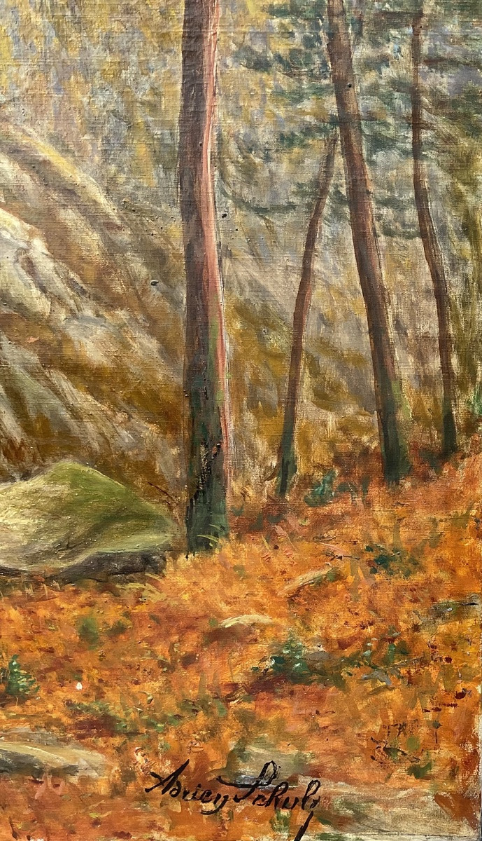 Adrien Schultz Tableau Forêt De Fontainebleau Le Long Rocher 81 X 65 Cm-photo-3
