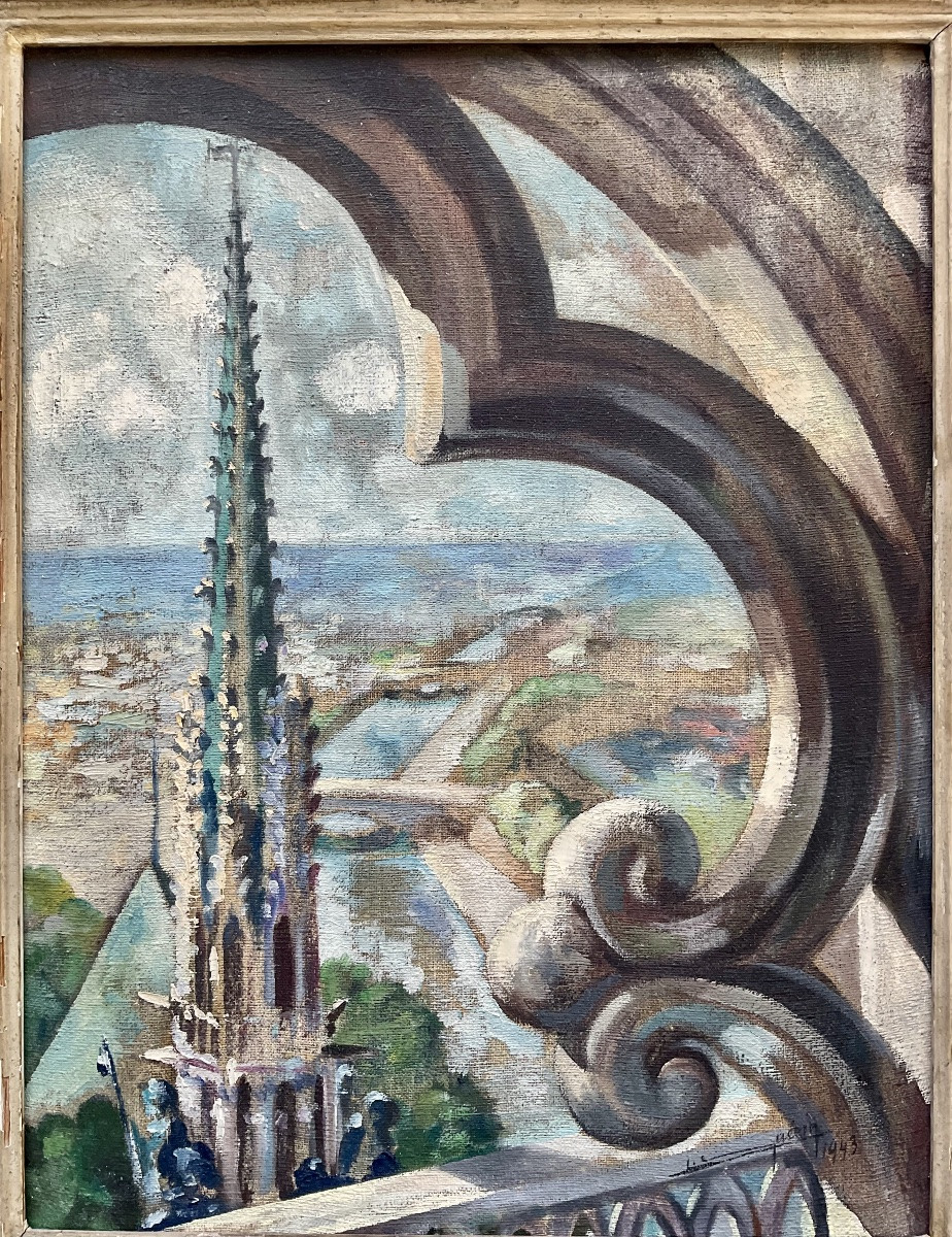 L.guerin Painting 1943 The Seine In Paris Seen From The Top Of Notre Dame-photo-3