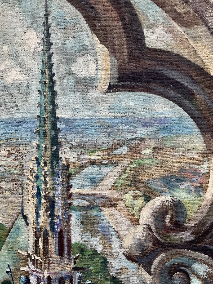 L.guerin Painting 1943 The Seine In Paris Seen From The Top Of Notre Dame-photo-4