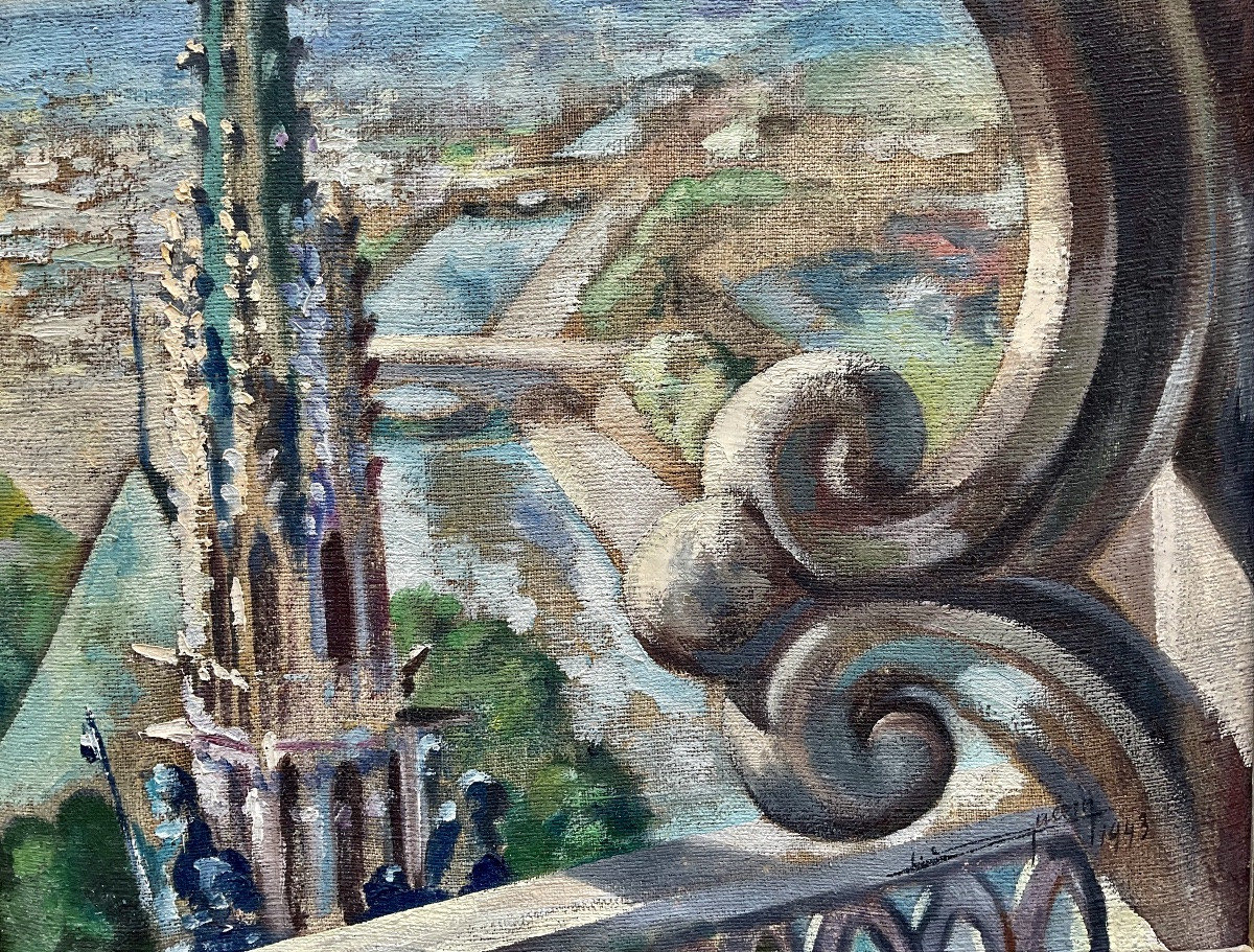L.guerin Painting 1943 The Seine In Paris Seen From The Top Of Notre Dame-photo-2