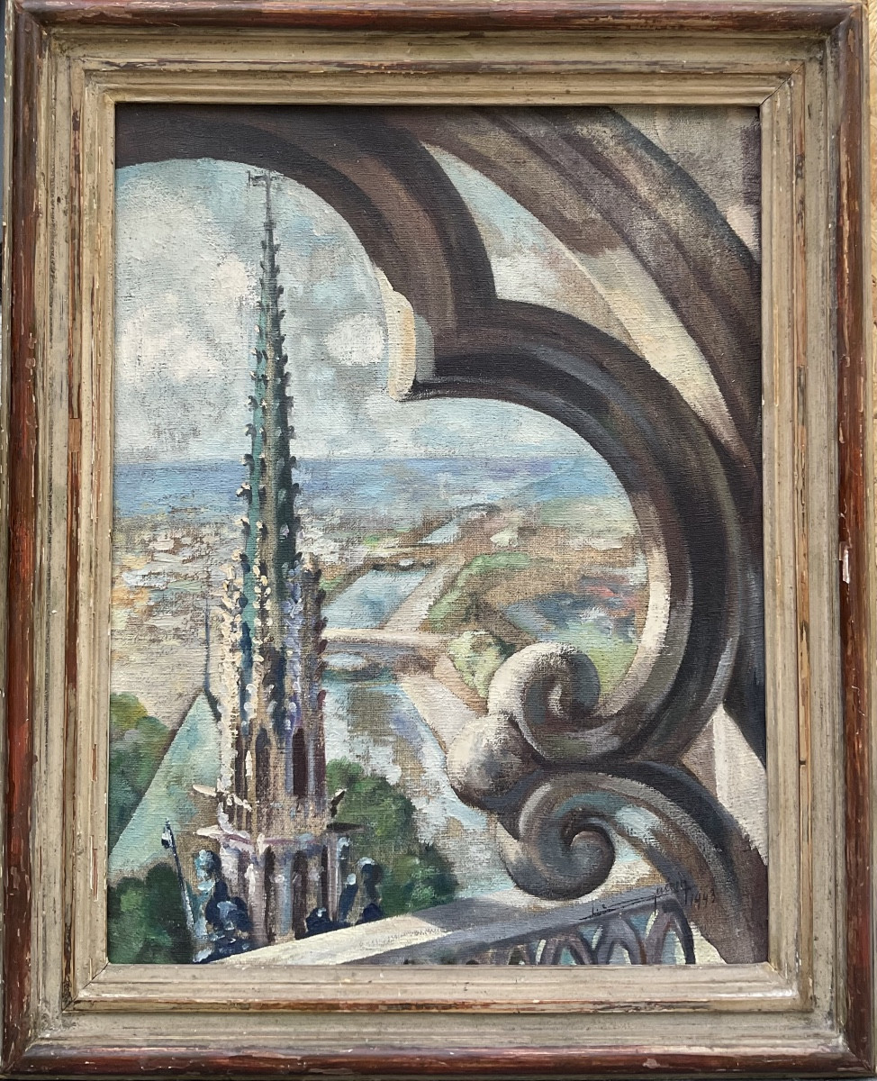 L.guerin Painting 1943 The Seine In Paris Seen From The Top Of Notre Dame