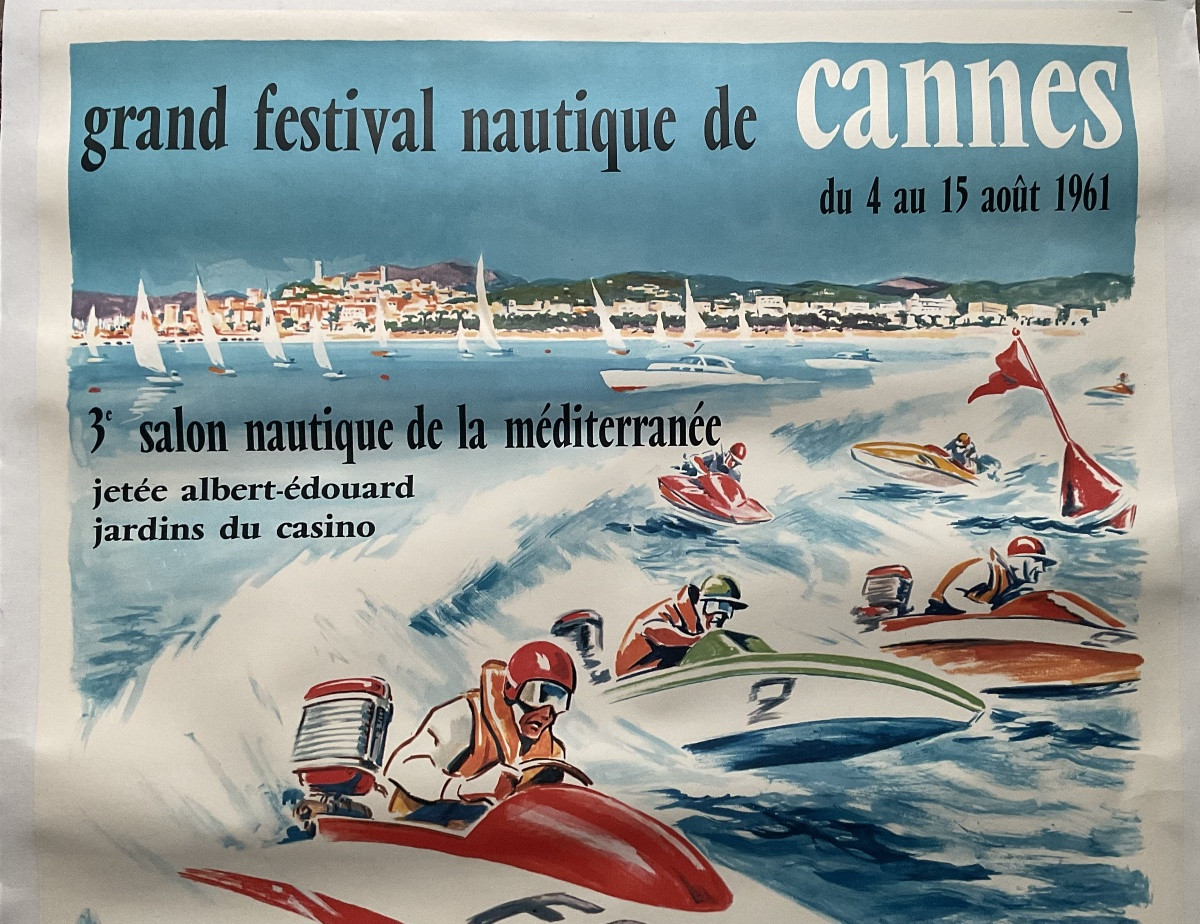 GEO HAM GRANDE AFFICHE VINTAGE CANNES GRAND FESTIVAL NAUTIQUE 1961 -photo-2