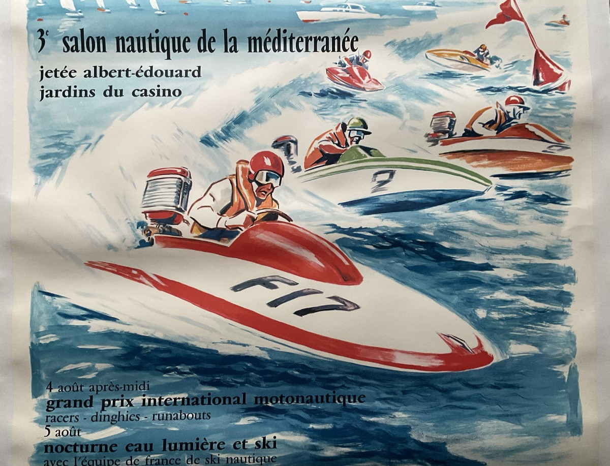 GEO HAM GRANDE AFFICHE VINTAGE CANNES GRAND FESTIVAL NAUTIQUE 1961 -photo-3