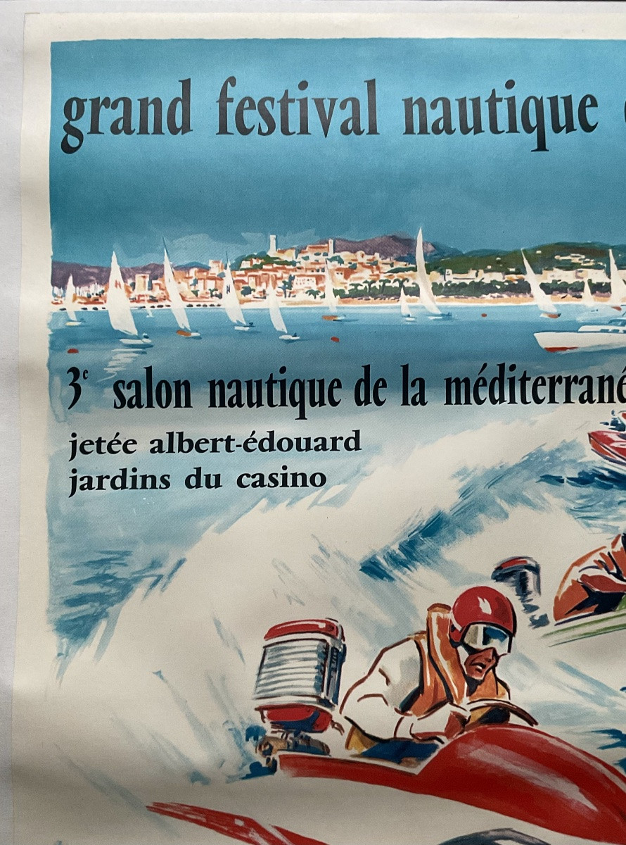 GEO HAM GRANDE AFFICHE VINTAGE CANNES GRAND FESTIVAL NAUTIQUE 1961 -photo-2