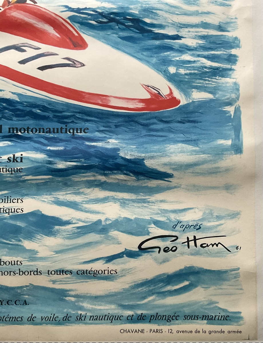 GEO HAM GRANDE AFFICHE VINTAGE CANNES GRAND FESTIVAL NAUTIQUE 1961 -photo-3