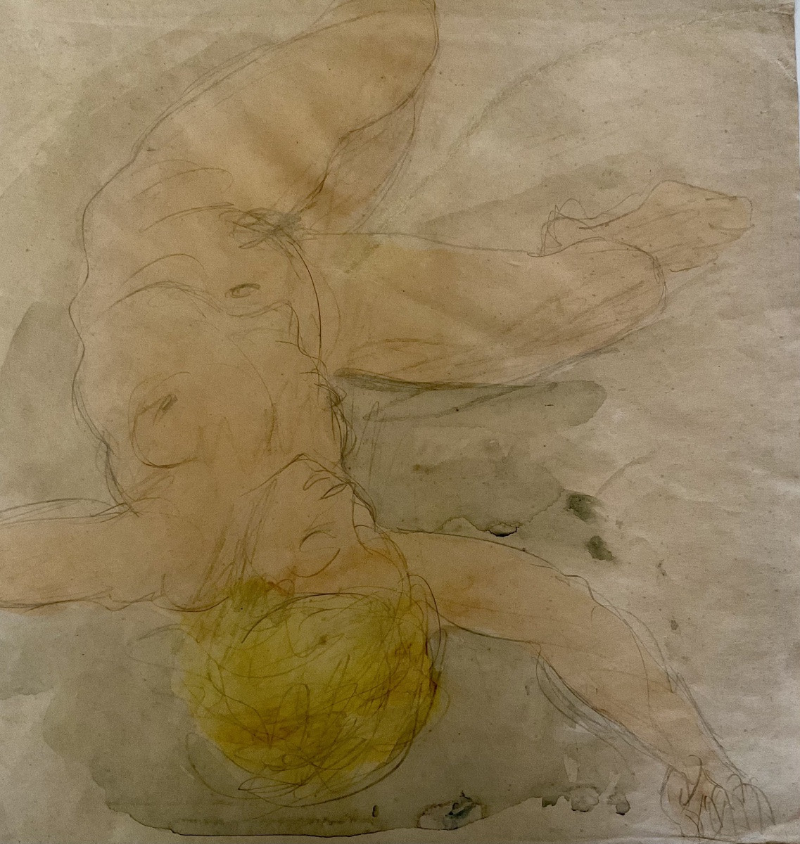 Auguste Rodin Watercolor Drawing Two Reclining Nude Women-photo-2