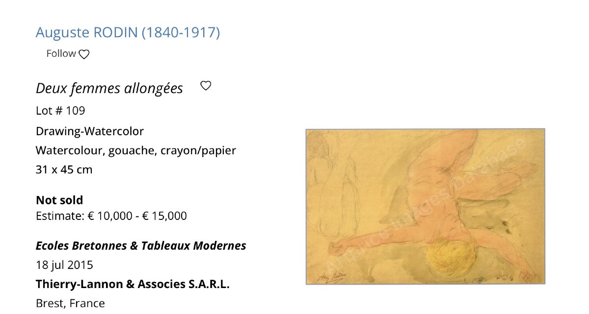 Auguste Rodin Watercolor Drawing Two Reclining Nude Women-photo-4
