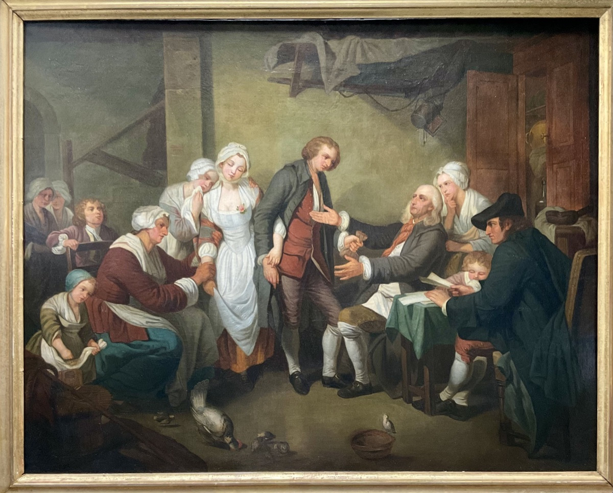 Large XIXth Century Panel l'Accordée De Village Circa Painted 1830/40 Dim 92 X 73 Cm-photo-2