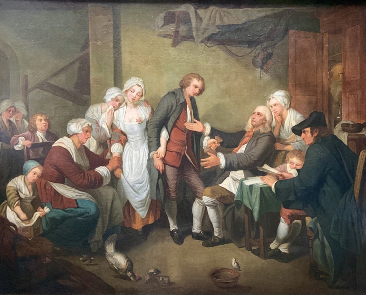 Large XIXth Century Panel l'Accordée De Village Circa Painted 1830/40 Dim 92 X 73 Cm-photo-3