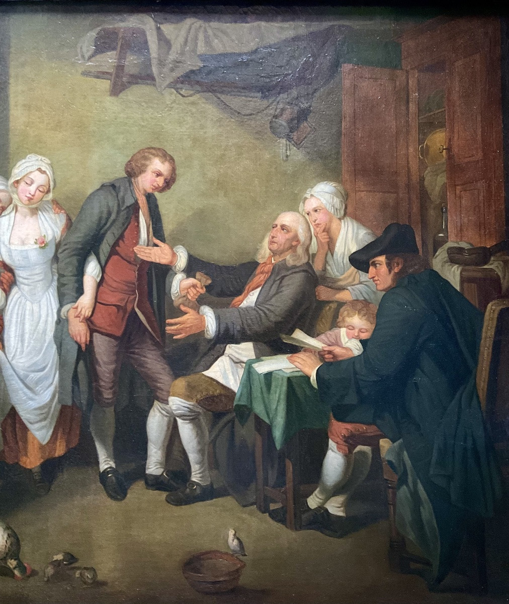 Large XIXth Century Panel l'Accordée De Village Circa Painted 1830/40 Dim 92 X 73 Cm-photo-1