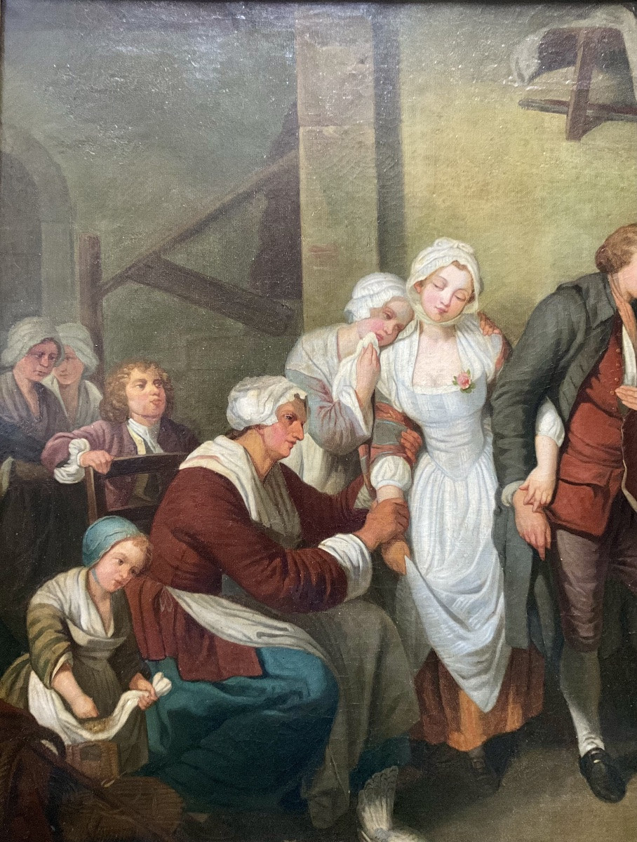 Large XIXth Century Panel l'Accordée De Village Circa Painted 1830/40 Dim 92 X 73 Cm-photo-2
