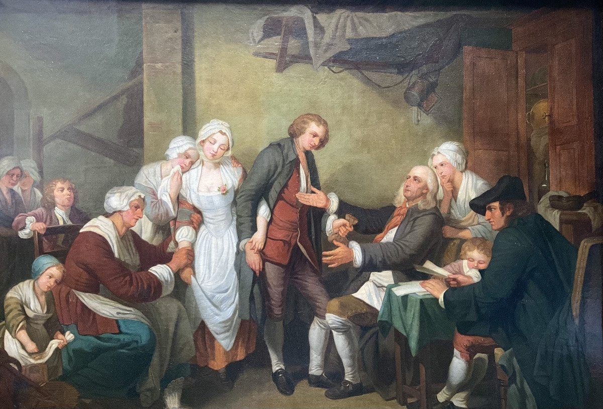 Large XIXth Century Panel l'Accordée De Village Circa Painted 1830/40 Dim 92 X 73 Cm-photo-3
