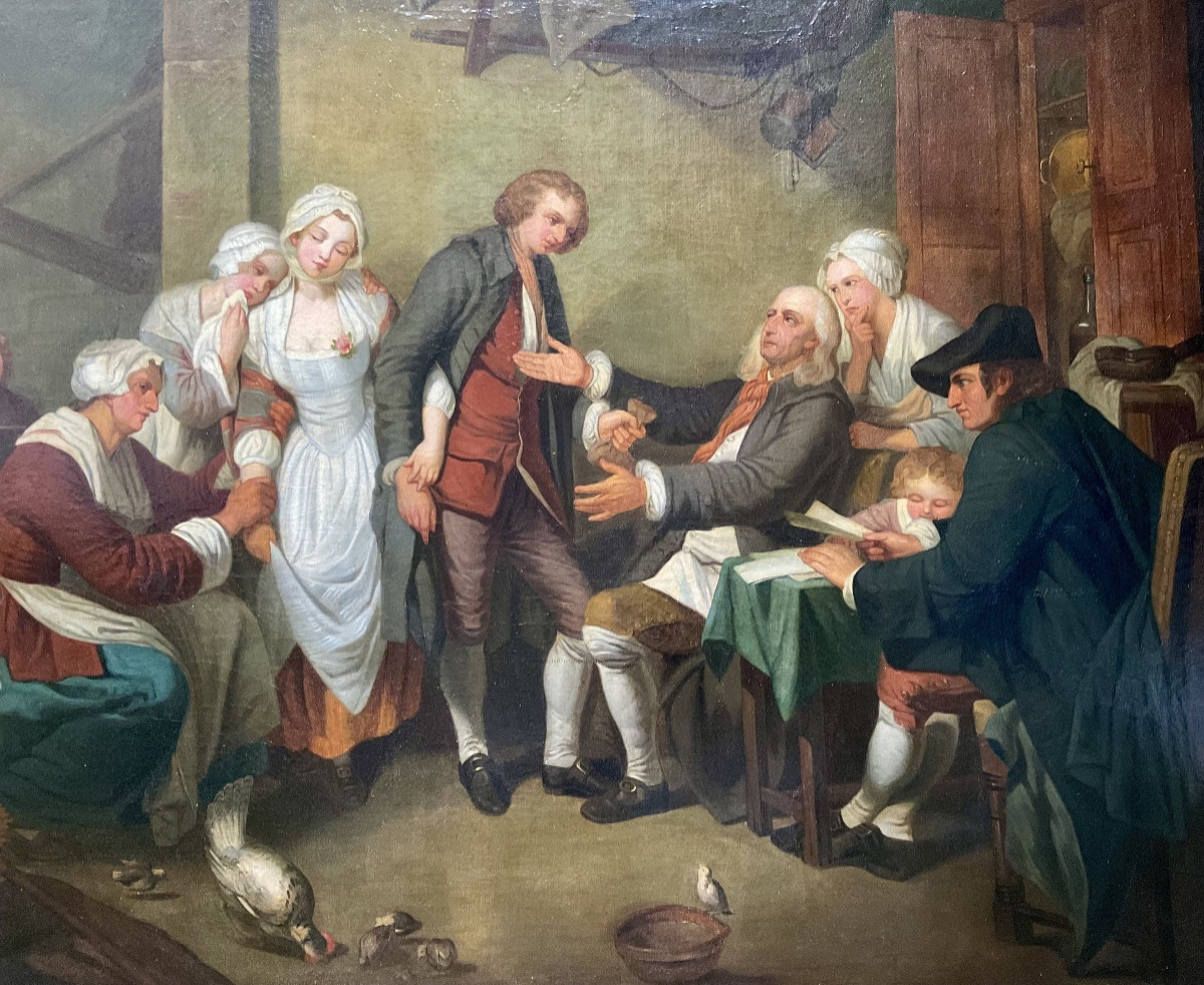 Large XIXth Century Panel l'Accordée De Village Circa Painted 1830/40 Dim 92 X 73 Cm-photo-4