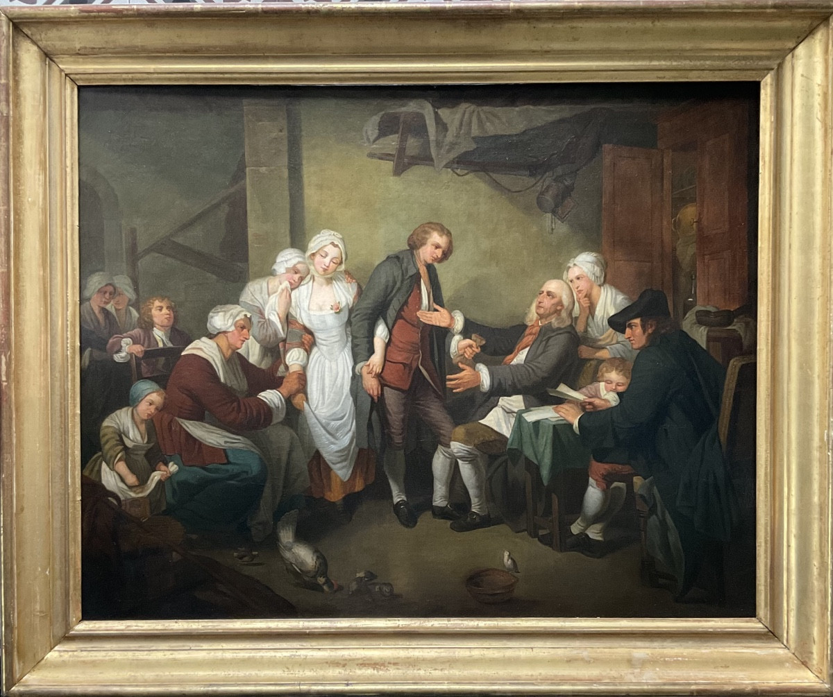 Large XIXth Century Panel l'Accordée De Village Circa Painted 1830/40 Dim 92 X 73 Cm