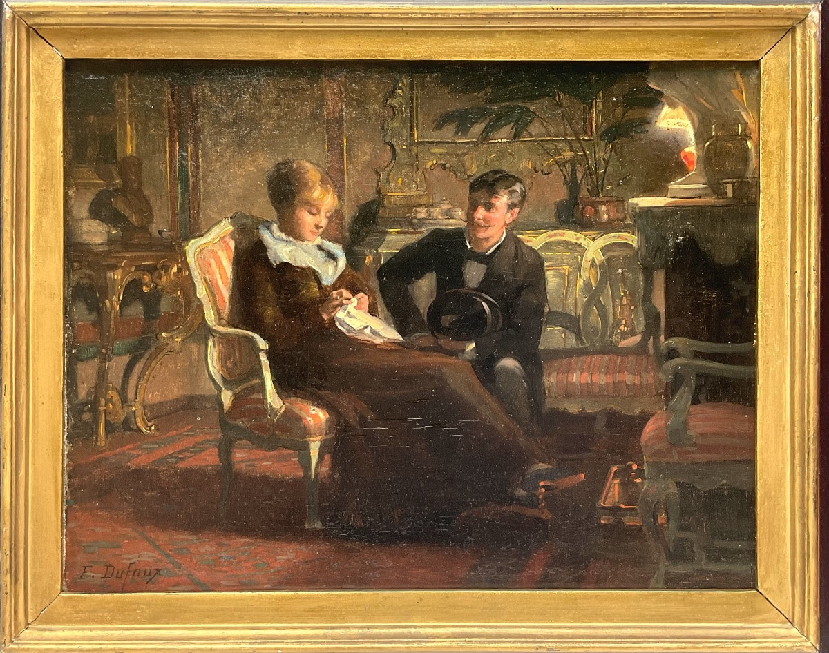 Frédéric Dufaux 19th Century Painting Scène Galante Dans Un Intérieur En Soirée Swiss Painter-photo-2