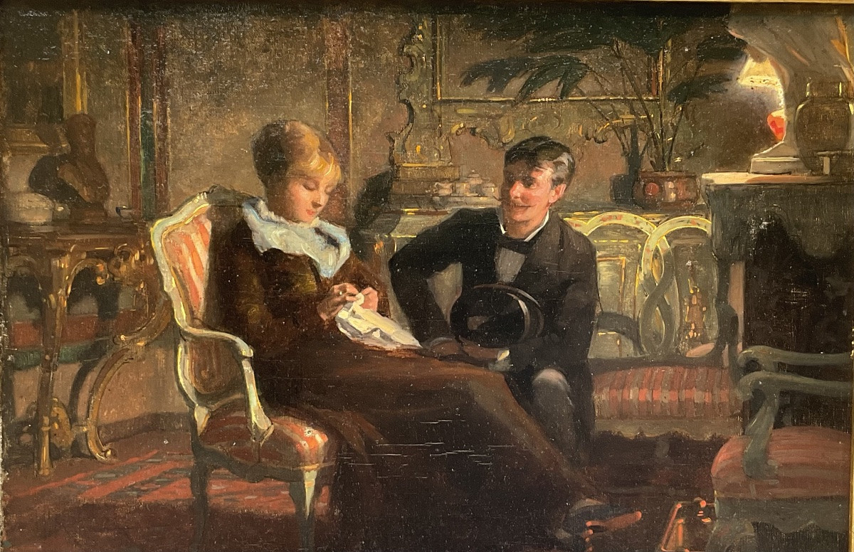 Frédéric Dufaux 19th Century Painting Scène Galante Dans Un Intérieur En Soirée Swiss Painter-photo-3