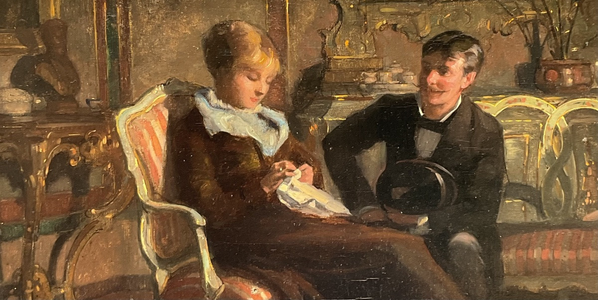 Frédéric Dufaux 19th Century Painting Scène Galante Dans Un Intérieur En Soirée Swiss Painter-photo-4
