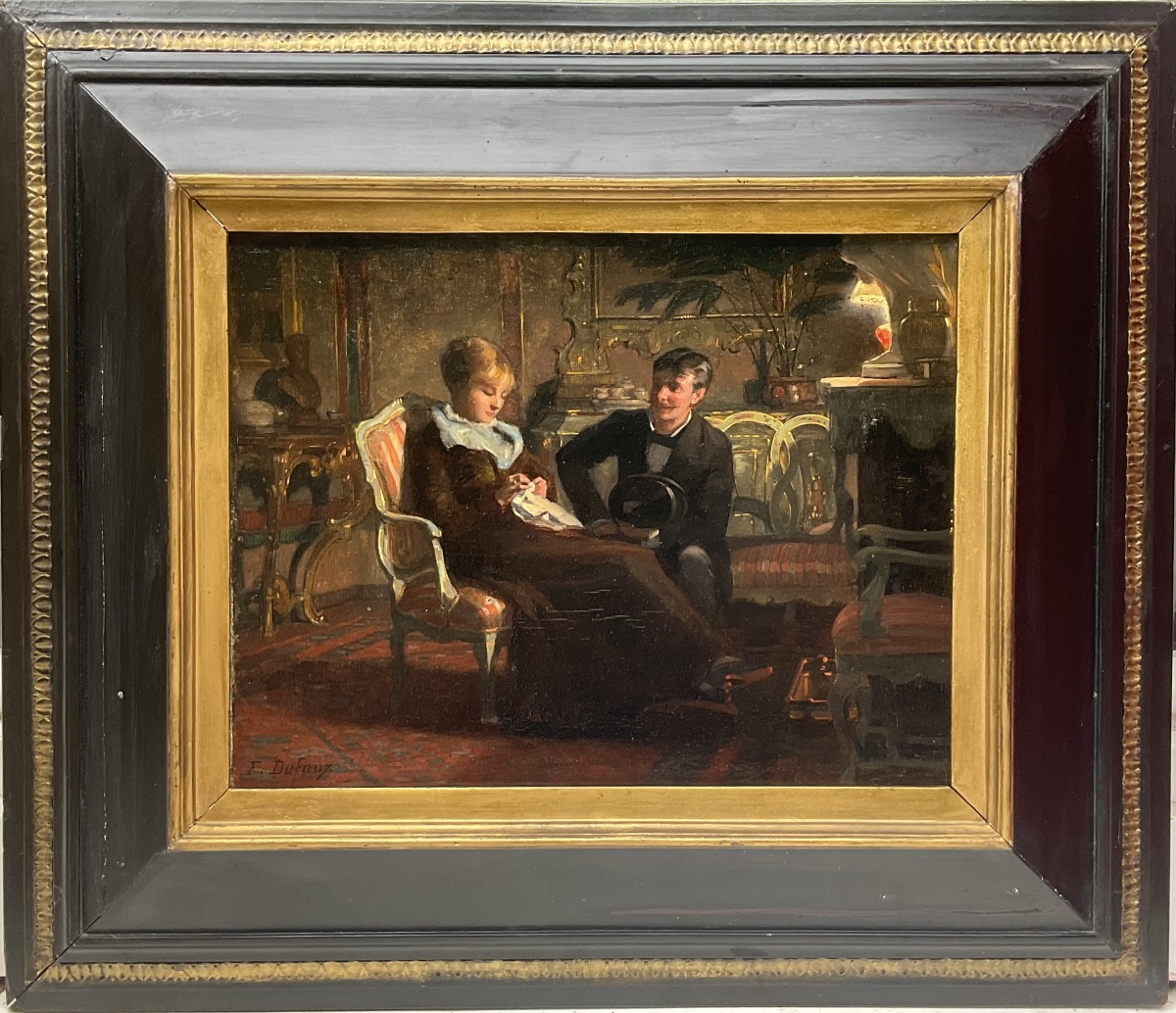 Frédéric Dufaux 19th Century Painting Scène Galante Dans Un Intérieur En Soirée Swiss Painter