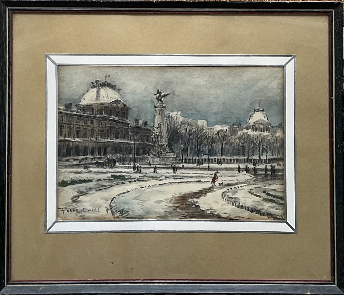 Frank Mayer Boggs Charcoal Watercolor Paris Jardin Des Tuileries Under The Snow 1900