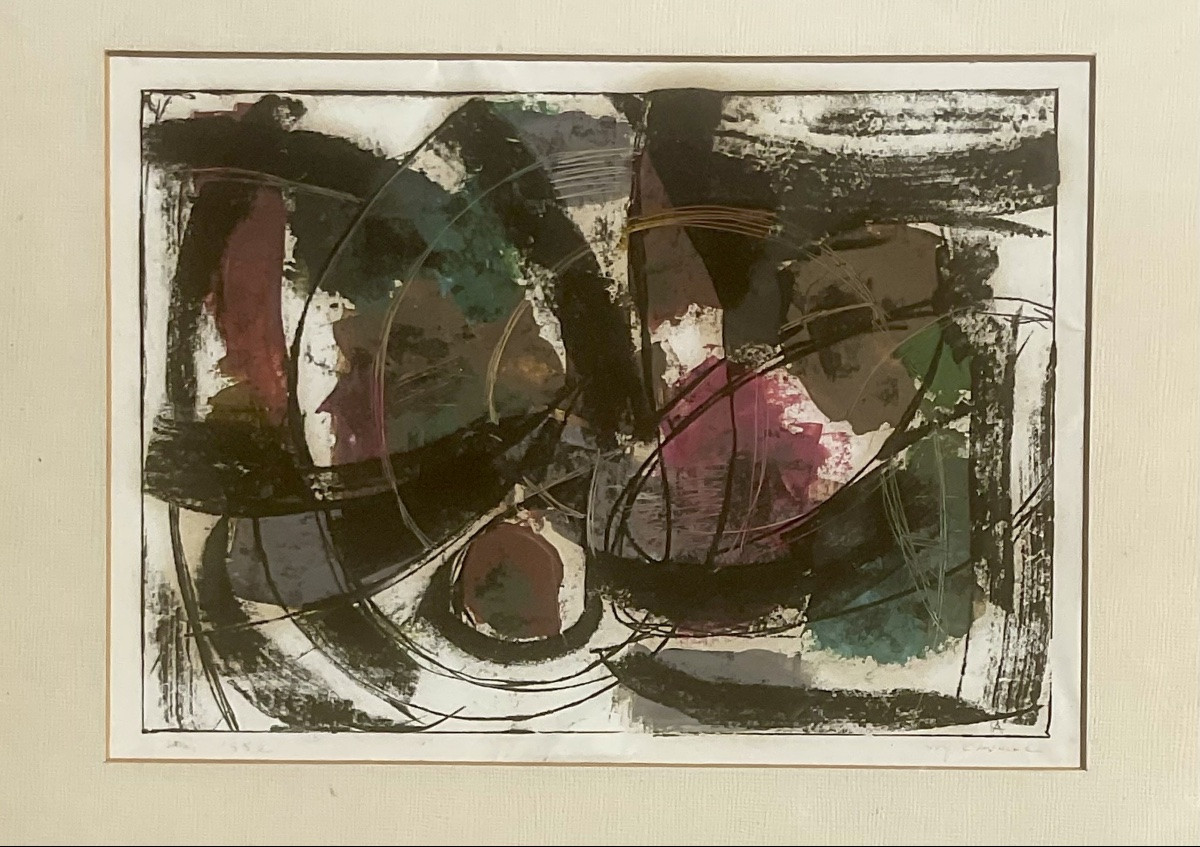Rolf Cavael Lyrical Abstraction Original Gouache 1952 Signature Dedication-photo-1
