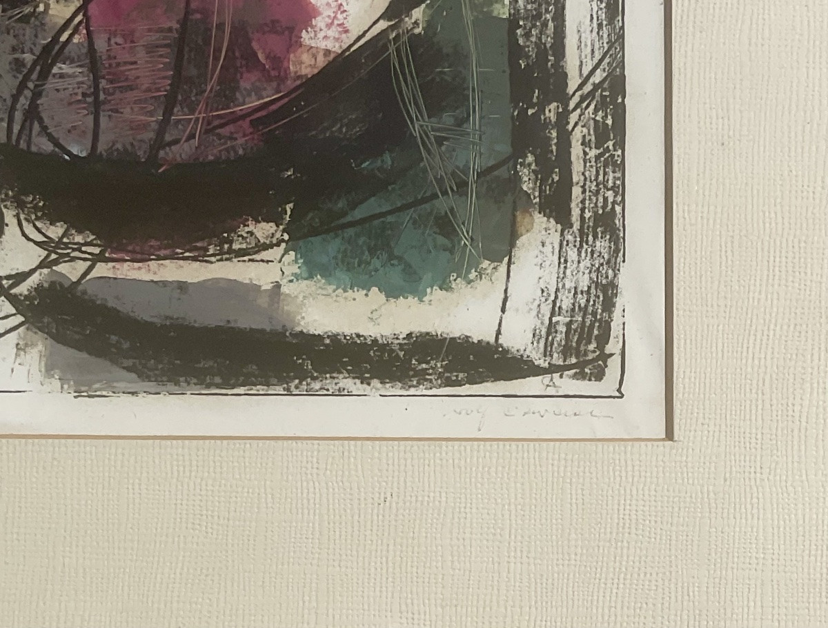 Rolf Cavael Lyrical Abstraction Original Gouache 1952 Signature Dedication-photo-4