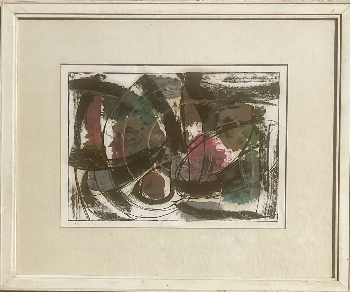 Rolf Cavael Lyrical Abstraction Original Gouache 1952 Signature Dedication