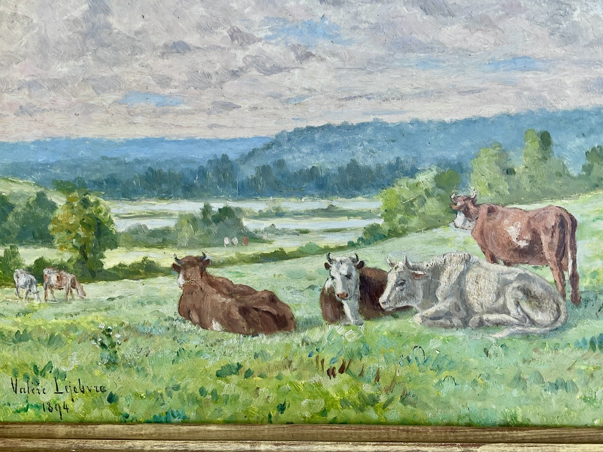 Valère Lefebvre Painting Cows In The Meadow Villerville Normandy Painting 1894-photo-3