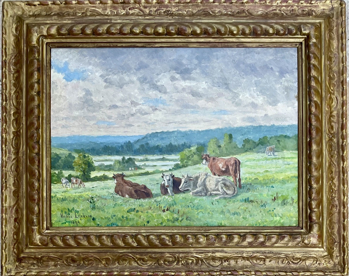 Valère Lefebvre Painting Cows In The Meadow Villerville Normandy Painting 1894