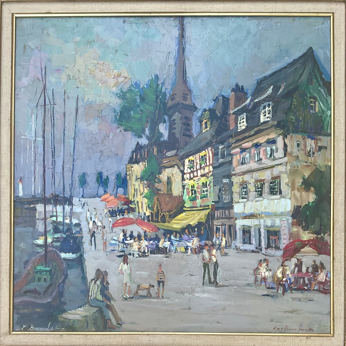 PIERRE BOUDET - TABLEAU LE PORT HONFLEUR PEINTURE ORIGINALE 1972 -photo-2