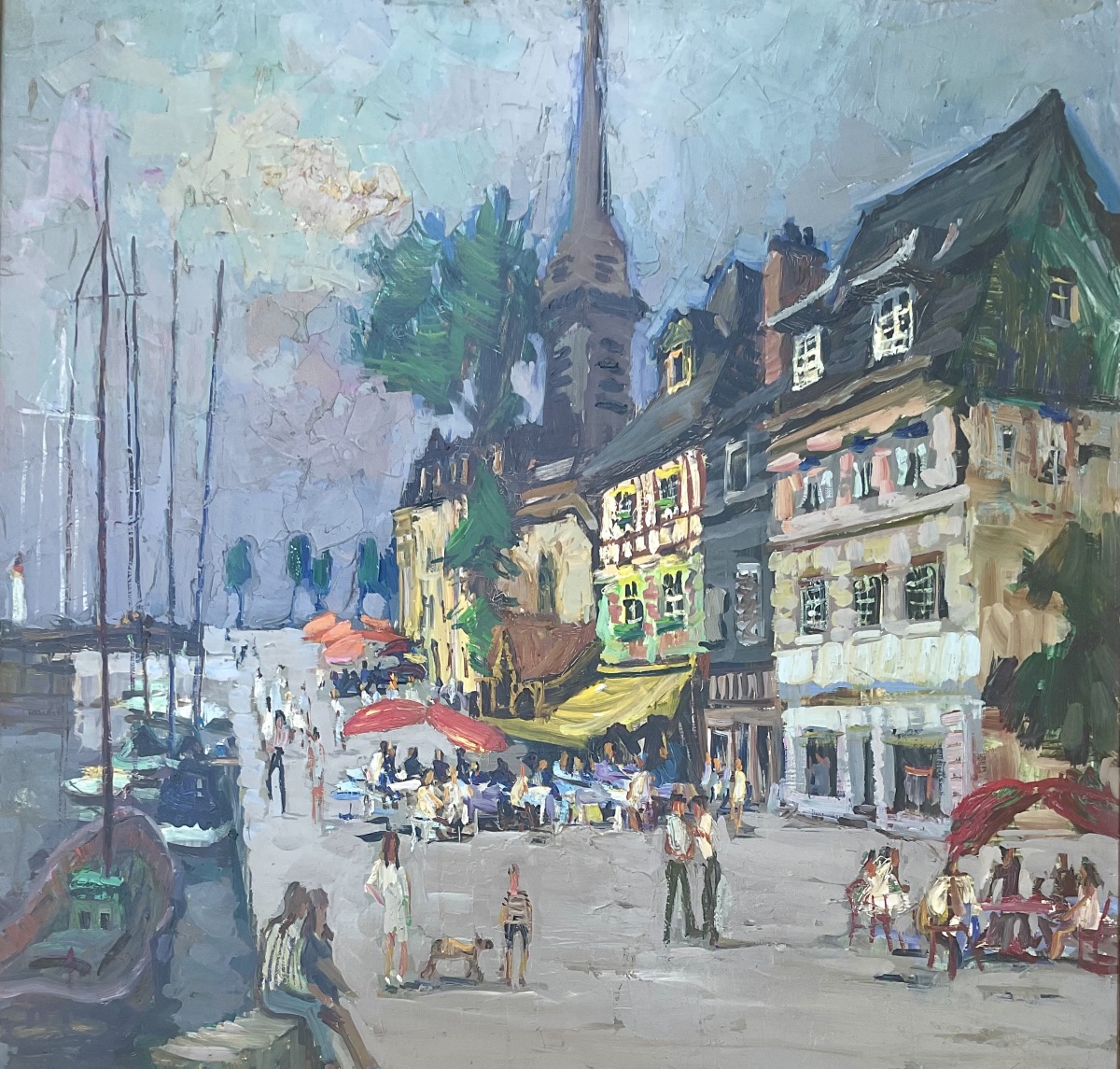 PIERRE BOUDET - TABLEAU LE PORT HONFLEUR PEINTURE ORIGINALE 1972 -photo-3