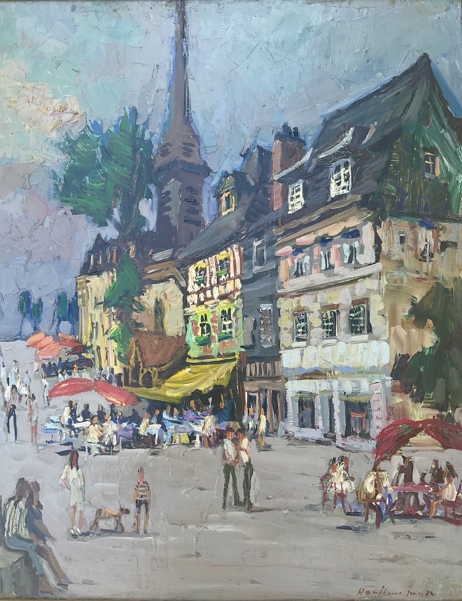 PIERRE BOUDET - TABLEAU LE PORT HONFLEUR PEINTURE ORIGINALE 1972 -photo-4