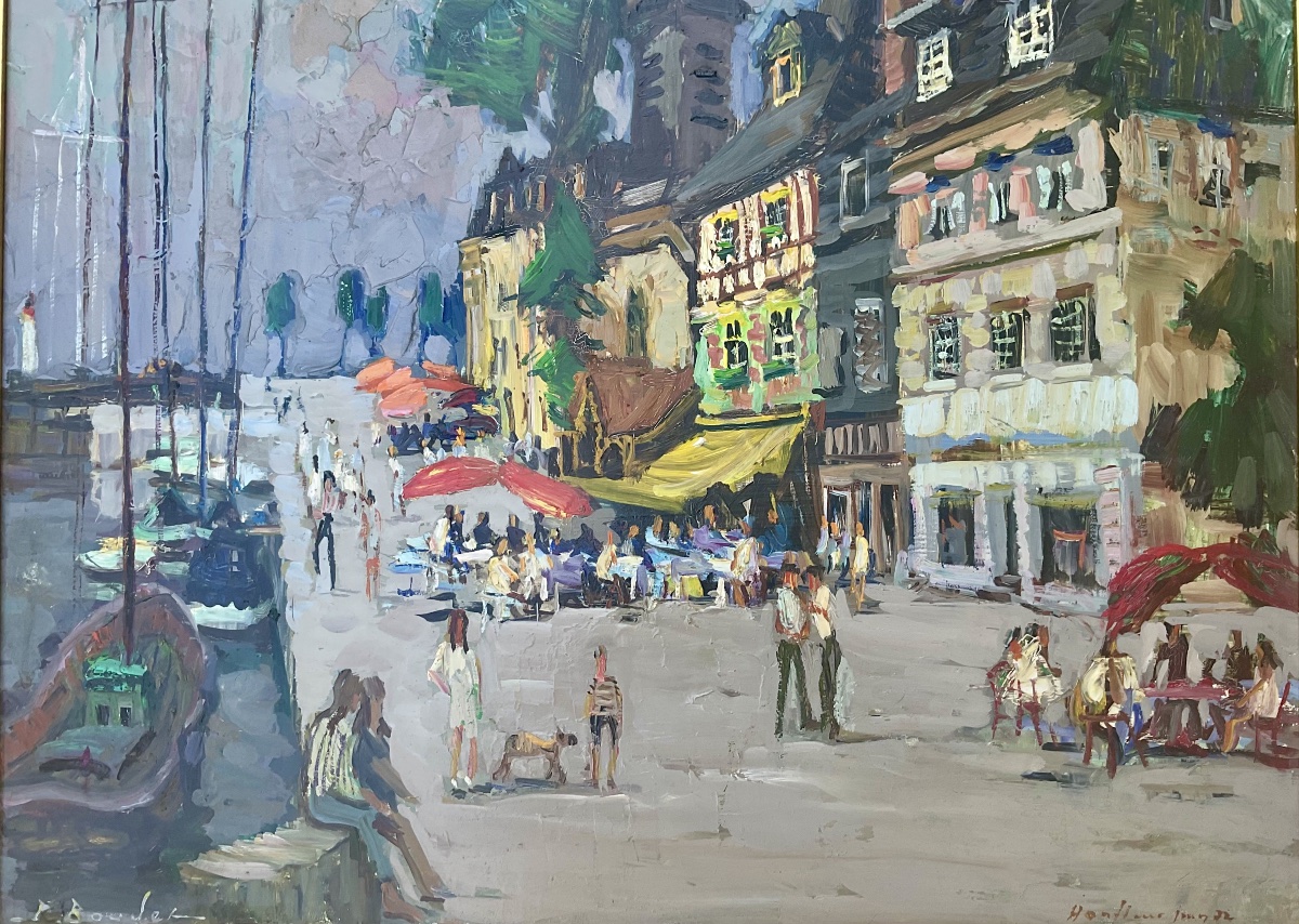 PIERRE BOUDET - TABLEAU LE PORT HONFLEUR PEINTURE ORIGINALE 1972 -photo-2