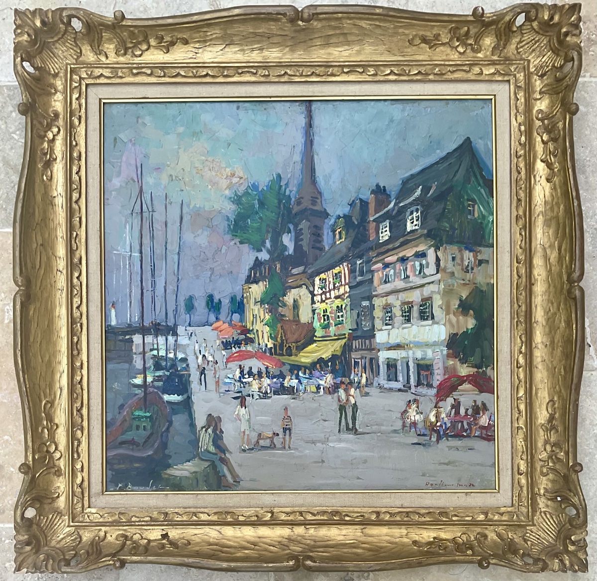 PIERRE BOUDET - TABLEAU LE PORT HONFLEUR PEINTURE ORIGINALE 1972 