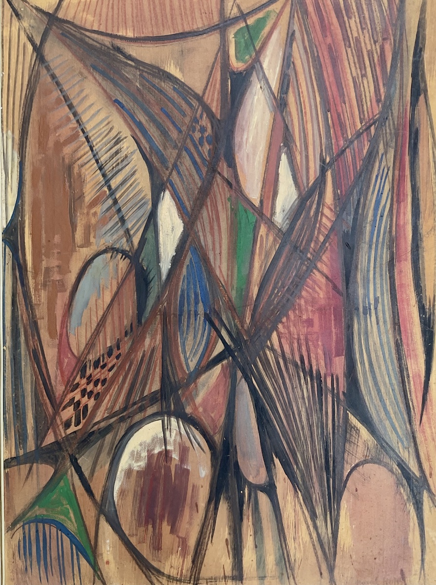 MARCEL HOMS GRAND TABLEAU ABSTRACTION GÉOMÉTRIQUE ŒUVRE ORIGINALE 1970-photo-2