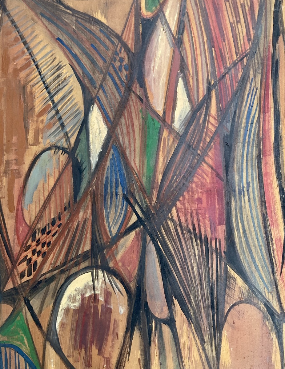 MARCEL HOMS GRAND TABLEAU ABSTRACTION GÉOMÉTRIQUE ŒUVRE ORIGINALE 1970-photo-3