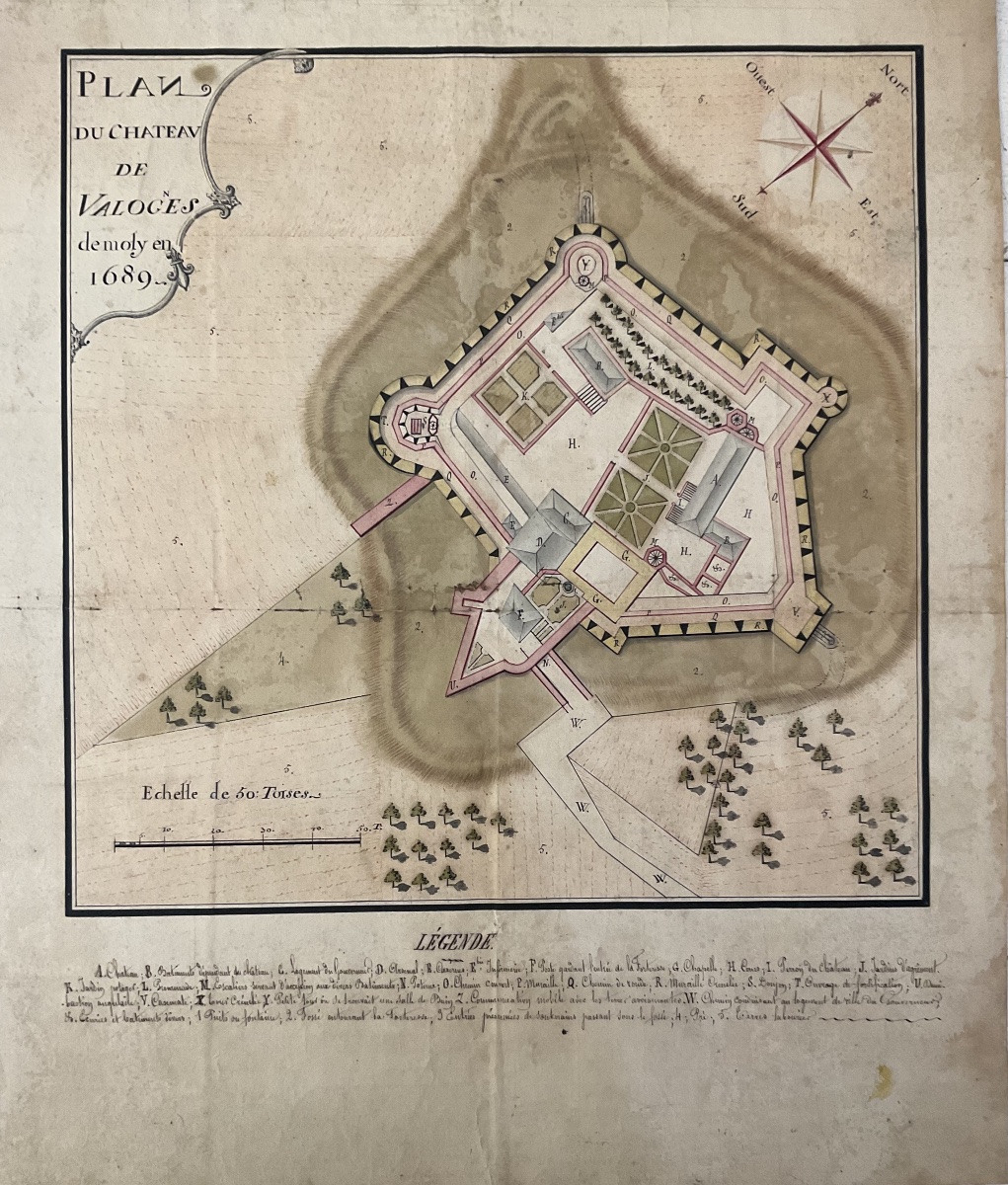 DESSIN ORIGINALE XVII/XVIIIè PLAN ARCHITECTURE CHÂTEAU DE VALOGNES NORMANDIE -photo-2