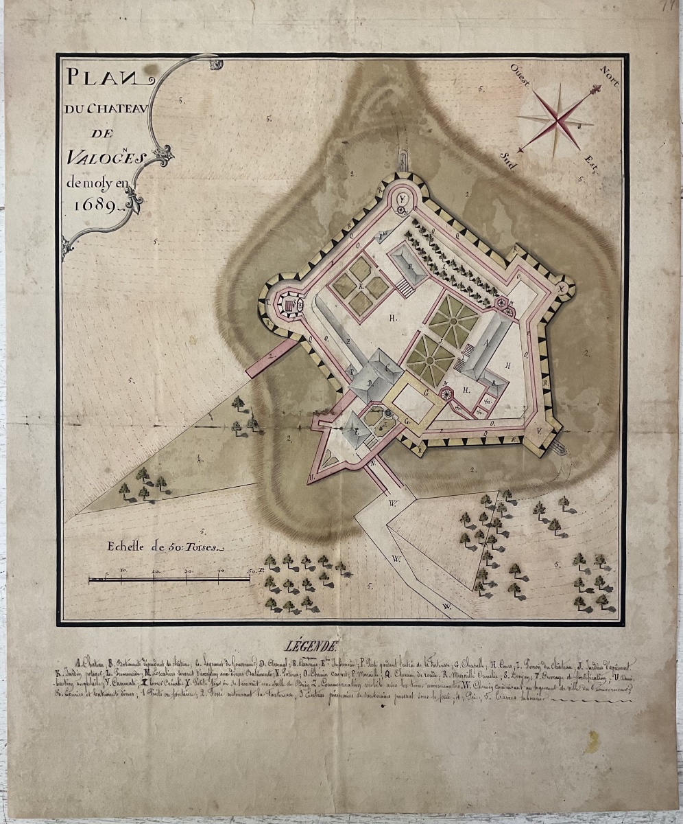 DESSIN ORIGINALE XVII/XVIIIè PLAN ARCHITECTURE CHÂTEAU DE VALOGNES NORMANDIE 