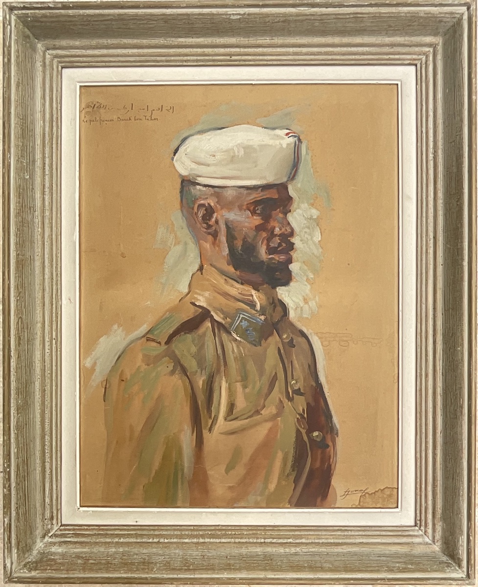 LUCIEN HECTOR JONAS TABLEAU PORTRAIT TIRAILLEUR MAROCAIN BAREK BEN TAHAR INFANTERIE 