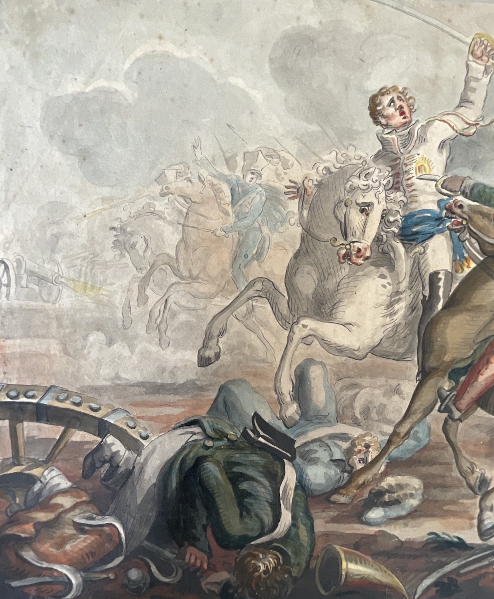 BELLE AQUARELLE ORIGINALE 1830/40 SCÈNE DE BATAILLE 1 er EMPIRE-photo-3