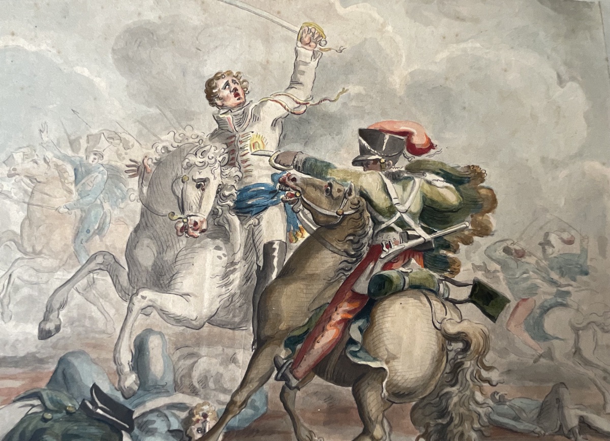 BELLE AQUARELLE ORIGINALE 1830/40 SCÈNE DE BATAILLE 1 er EMPIRE-photo-4