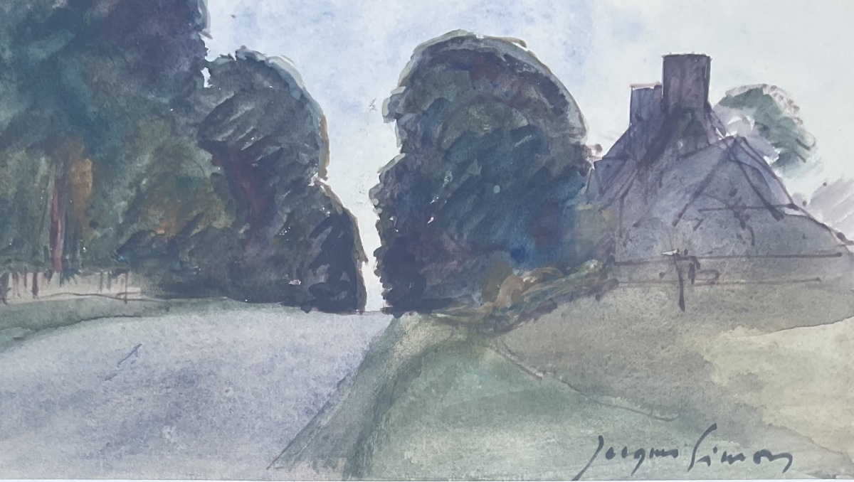 JACQUES ROGER SIMON AQUARELLE 1930 LA BUTTE ES GROS  MONTVIRON MANCHE-photo-3