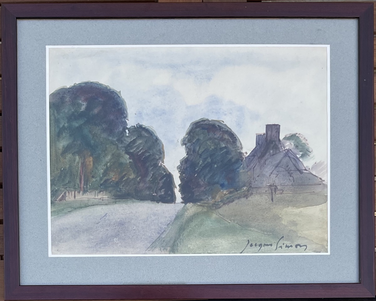 JACQUES ROGER SIMON AQUARELLE 1930 LA BUTTE ES GROS  MONTVIRON MANCHE