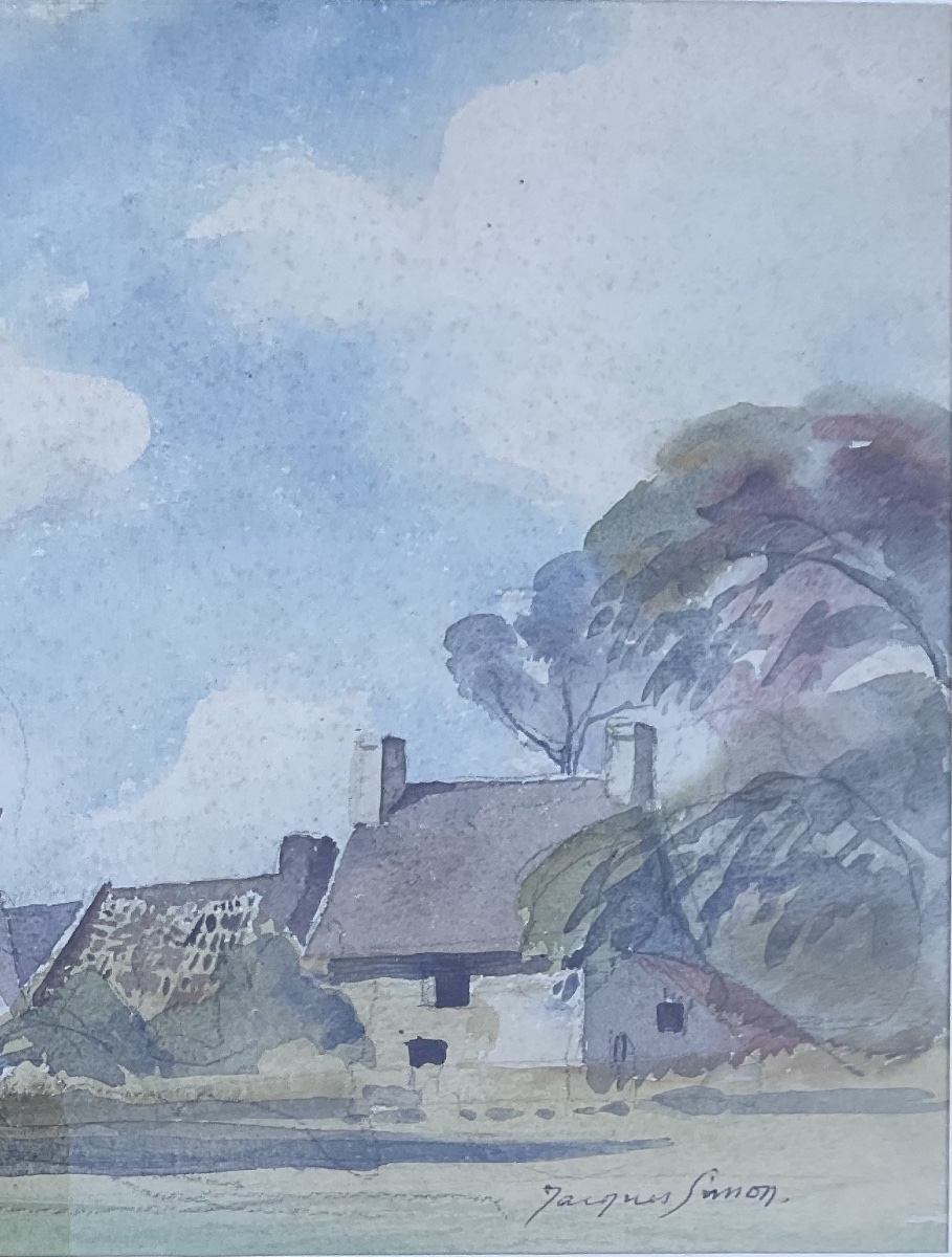 Jacques Roger Simon Aquarelle originale 1930 l’Angotterie paysage Manche -photo-2