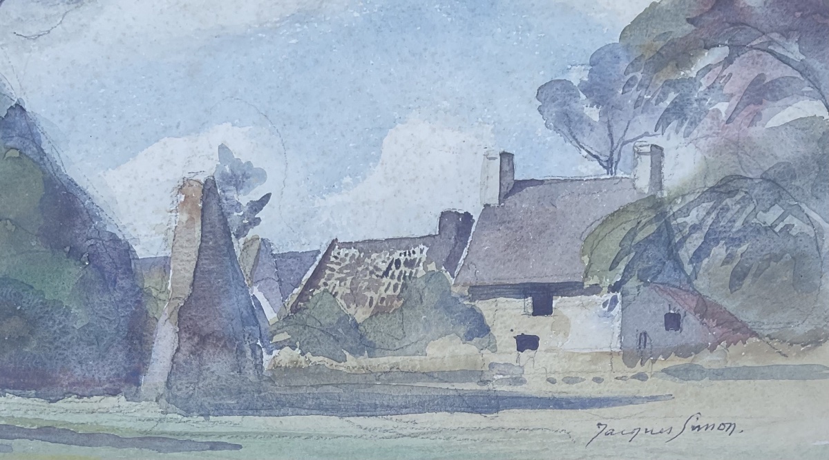 Jacques Roger Simon Aquarelle originale 1930 l’Angotterie paysage Manche -photo-3