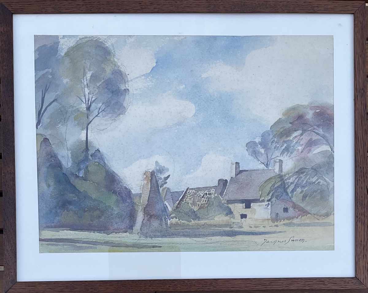 Jacques Roger Simon Aquarelle originale 1930 l’Angotterie paysage Manche 