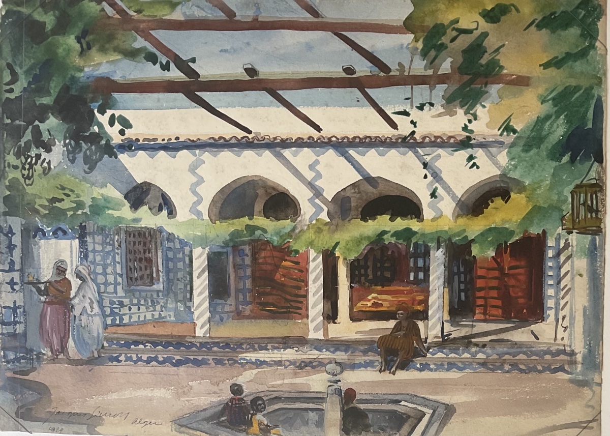 Jacques Roger Simon, Orientalist Watercolor, 1929, Algiers, Villa Mahieddine -photo-2